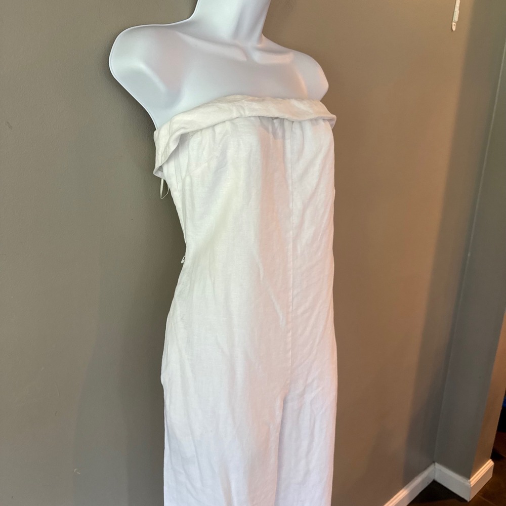 Reformation Taylor Linen Jumpsuit Strapless White Missing Belt Sz 4 Euro Summer - Picture 3 of 15